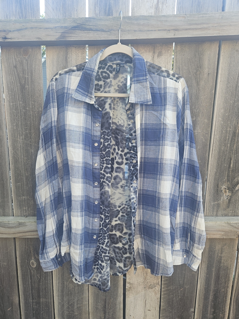Ethyl Button Down Shirt Womens Large Mixed Patterns Plaid Animal Print Flowy